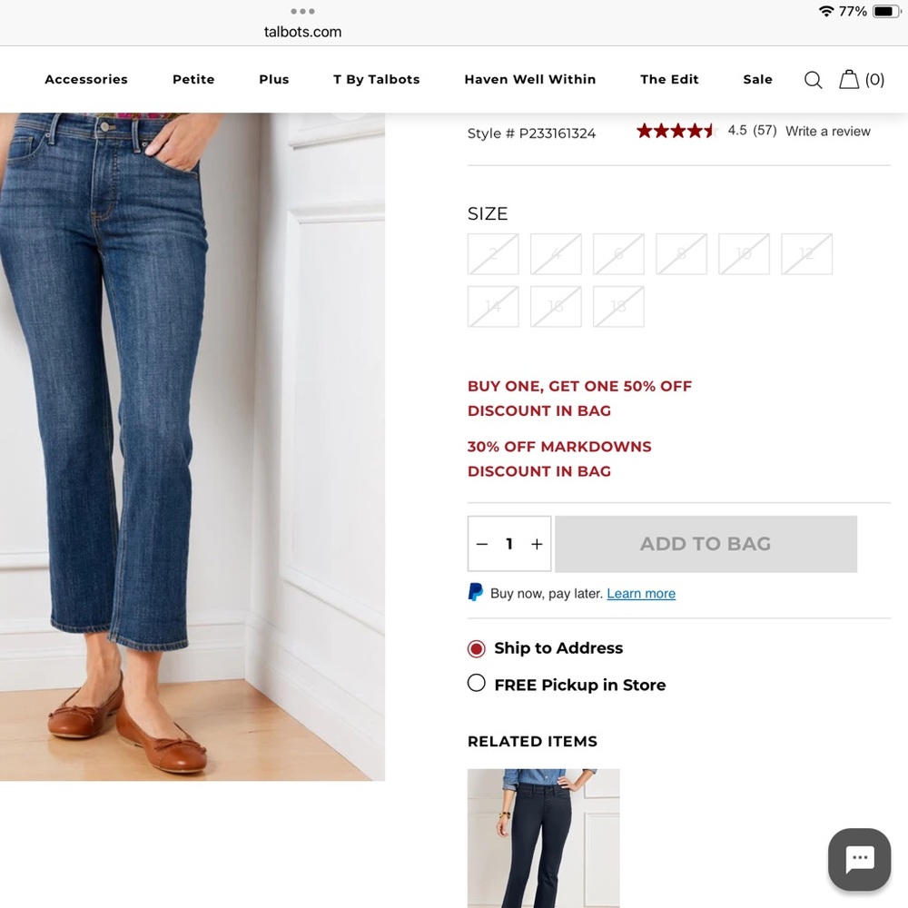 Talbots Women's Demi Boot Crop Cropped Jeans 14